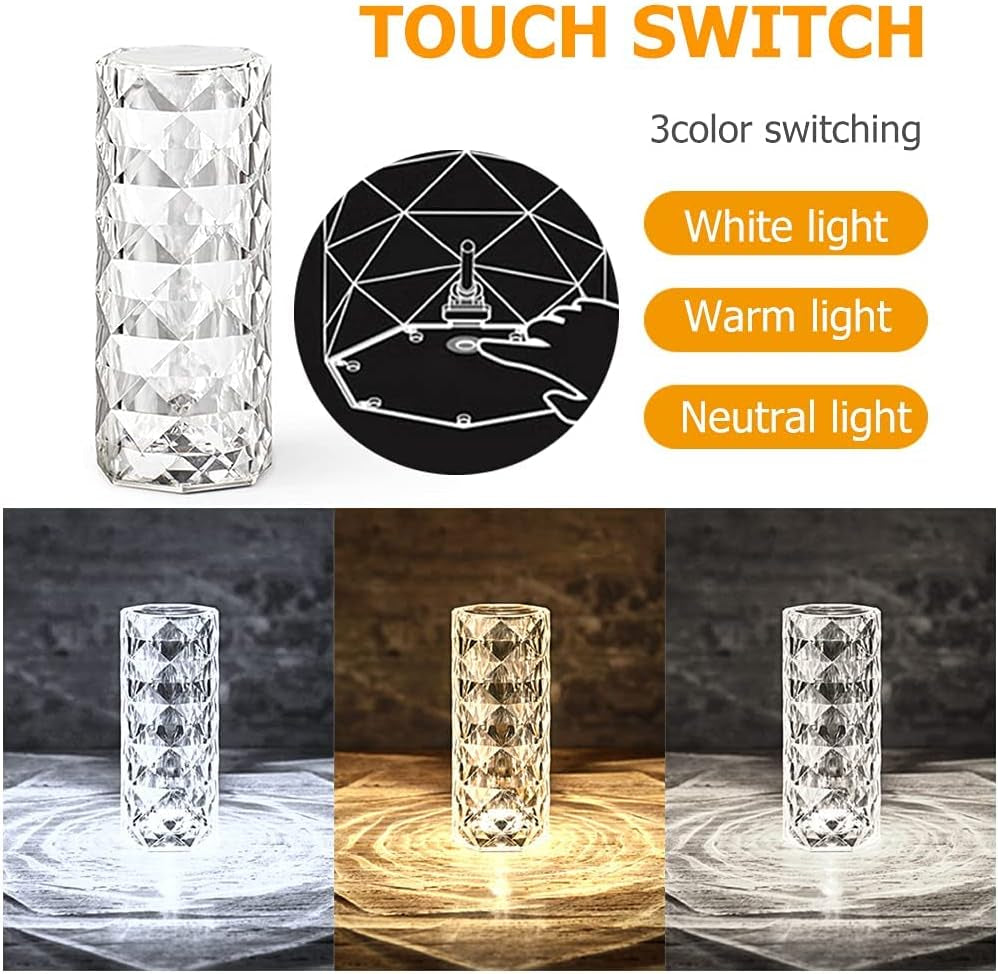 Diamond Touch Dimmable LED Desk Lamp Acrylic USB 3Colors Night Light Romantic Rose Visual Design Decorative Dining Room/Nightstand/Living/Bedroom/Office/Bar - Blind Box(Black-White-Yellow)