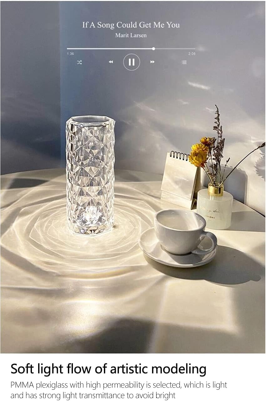 Diamond Touch Dimmable LED Desk Lamp Acrylic USB 3Colors Night Light Romantic Rose Visual Design Decorative Dining Room/Nightstand/Living/Bedroom/Office/Bar - Blind Box(Black-White-Yellow)