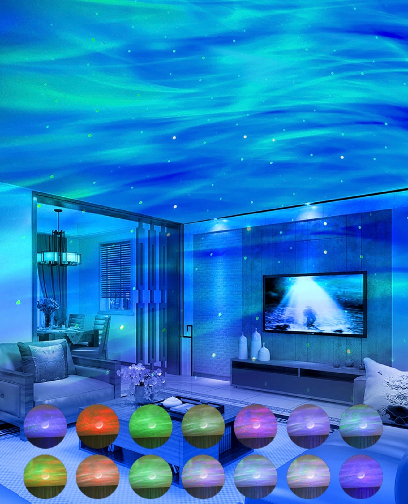 Northern Lights and Milky Way Atmosphere Projector Lamp with White Noise