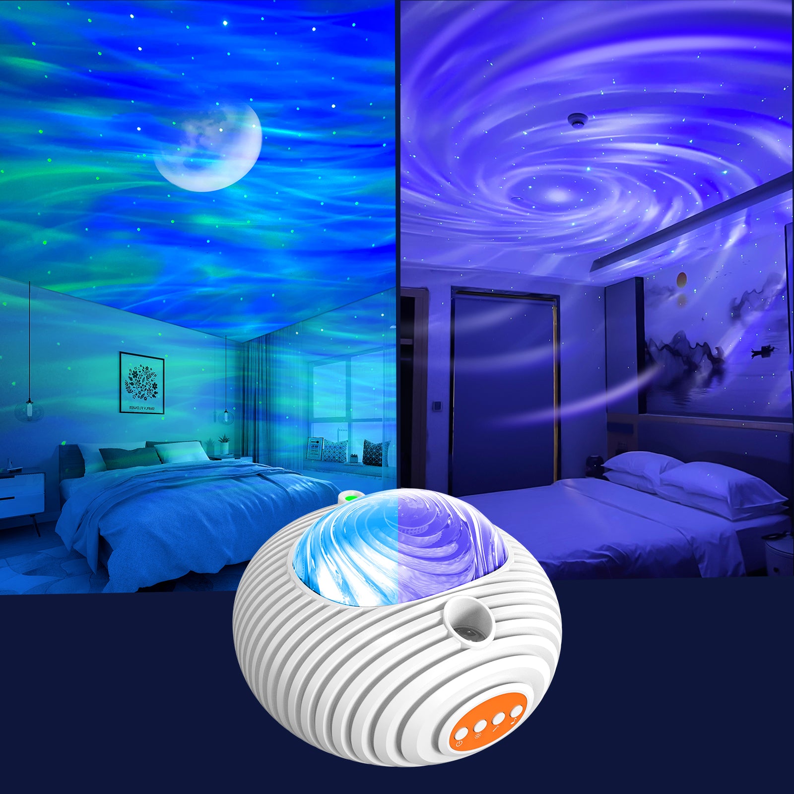 2023 New Double Effect Northern Lights Projector Lamp Milky Way Atmosphere Lamp Starry Sky Lamp White Noise Projector Lamp with Rometes