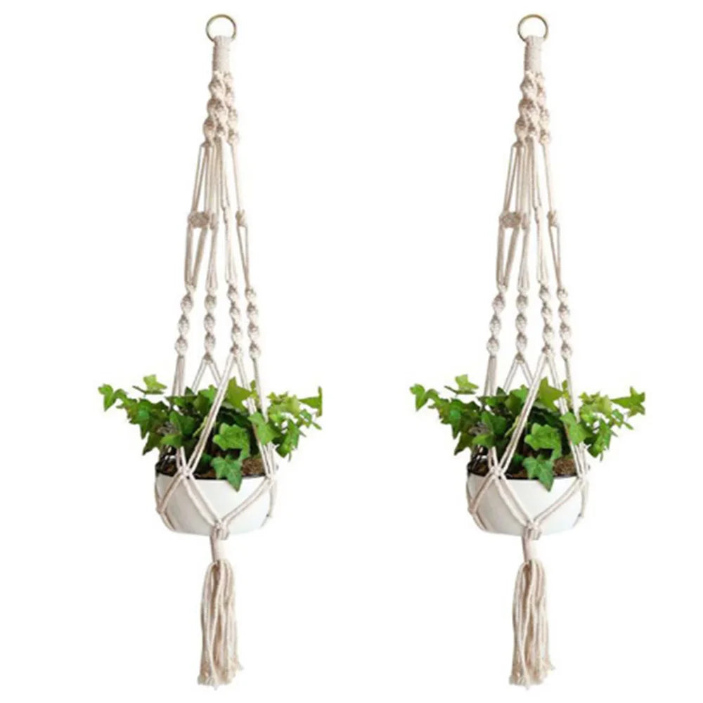 2Pcs Macrame Plant Hangers, Indoor Outdoor Hanging Planter Shelfs, Decorative Flower Pot Holder Hanging Baskets for Plant, Boho Home Decor, for Succulents, Cacti, and Herbs