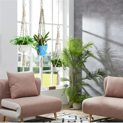 2Pcs Macrame Plant Hangers, Indoor Outdoor Hanging Planter Shelfs, Decorative Flower Pot Holder Hanging Baskets for Plant, Boho Home Decor, for Succulents, Cacti, and Herbs