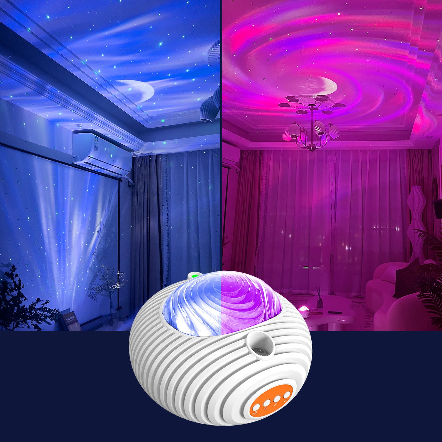 2023 New Double Effect Northern Lights Projector Lamp Milky Way Atmosphere Lamp Starry Sky Lamp White Noise Projector Lamp with Rometes