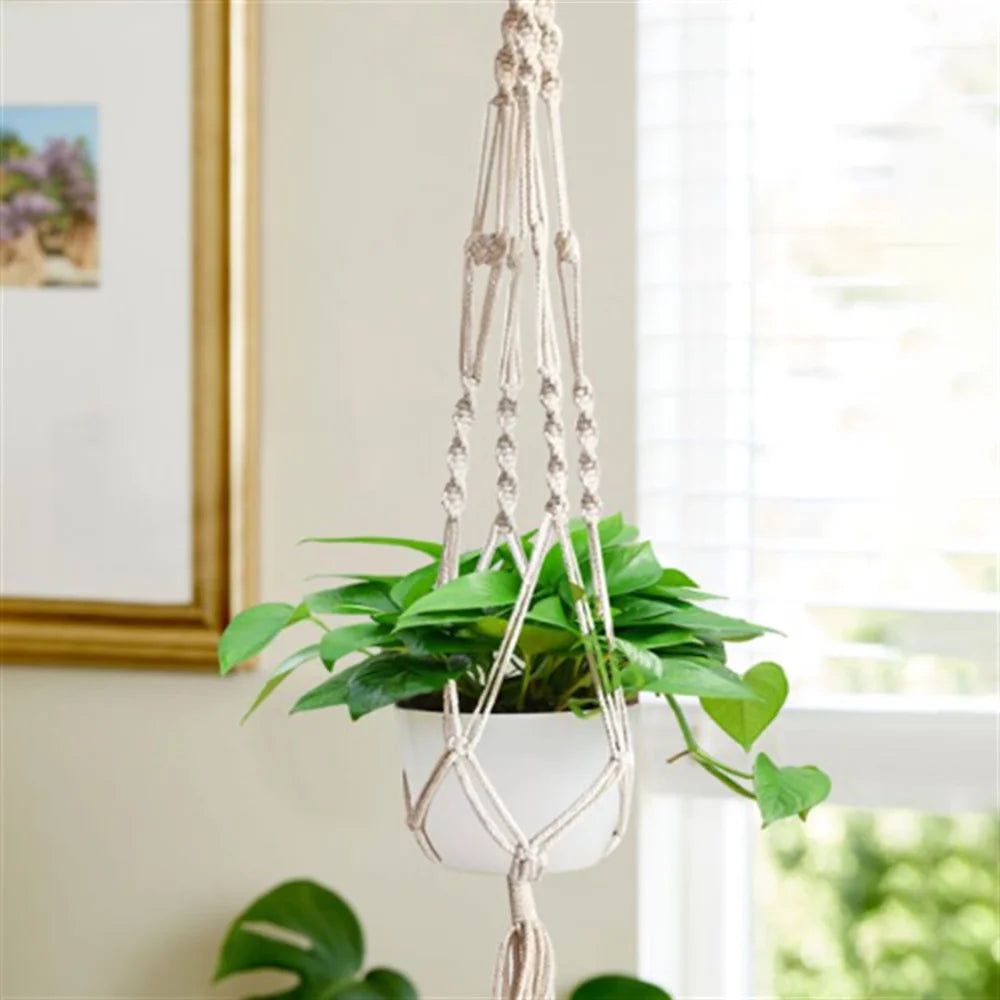 2Pcs Macrame Plant Hangers, Indoor Outdoor Hanging Planter Shelfs, Decorative Flower Pot Holder Hanging Baskets for Plant, Boho Home Decor, for Succulents, Cacti, and Herbs