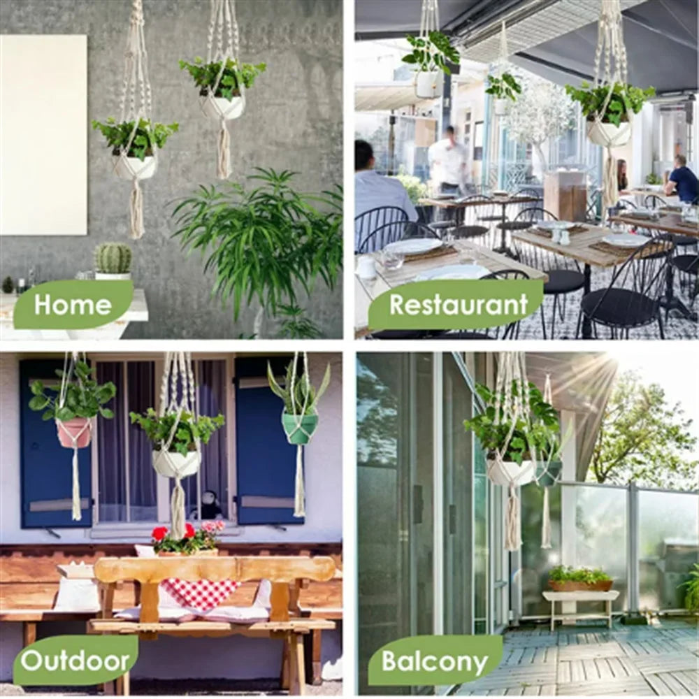 2Pcs Macrame Plant Hangers, Indoor Outdoor Hanging Planter Shelfs, Decorative Flower Pot Holder Hanging Baskets for Plant, Boho Home Decor, for Succulents, Cacti, and Herbs